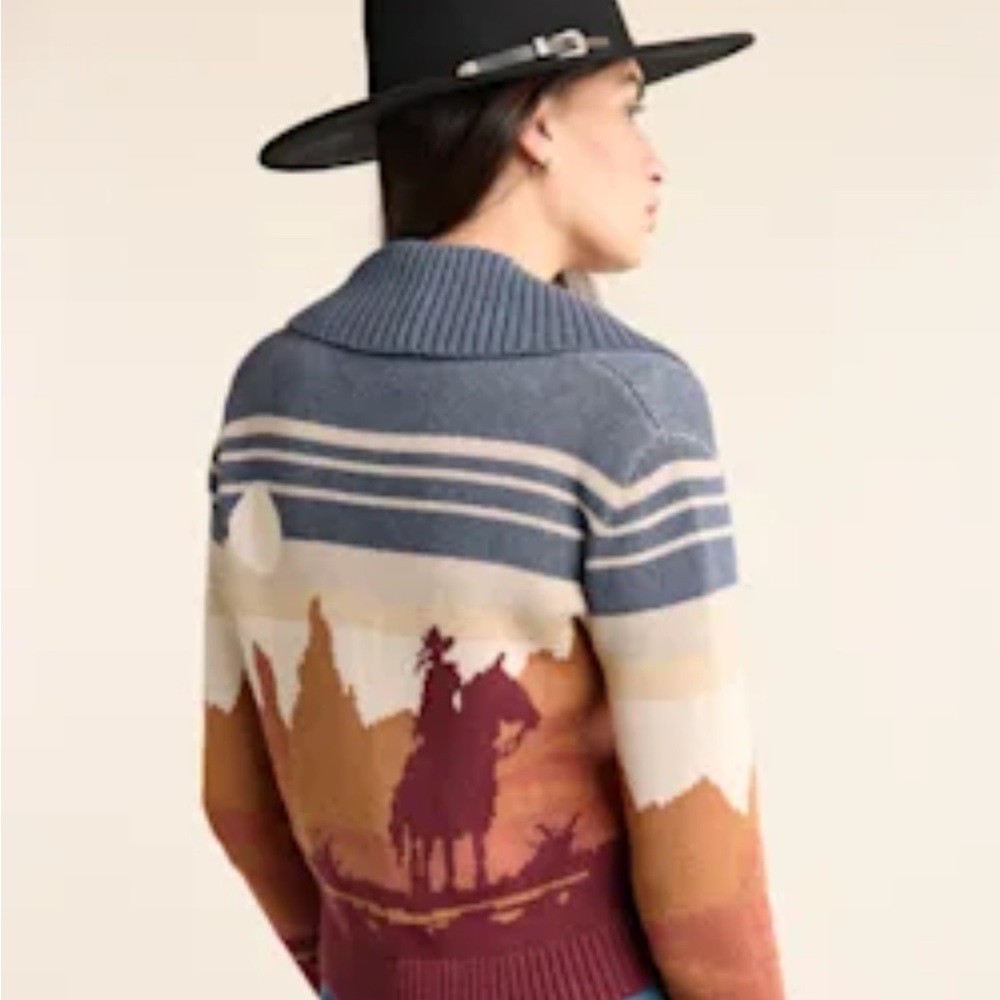 Pendleton Scenic Cowboy Shawl-Collar Cardigan - Blue, Cream, Burgundy, Tan